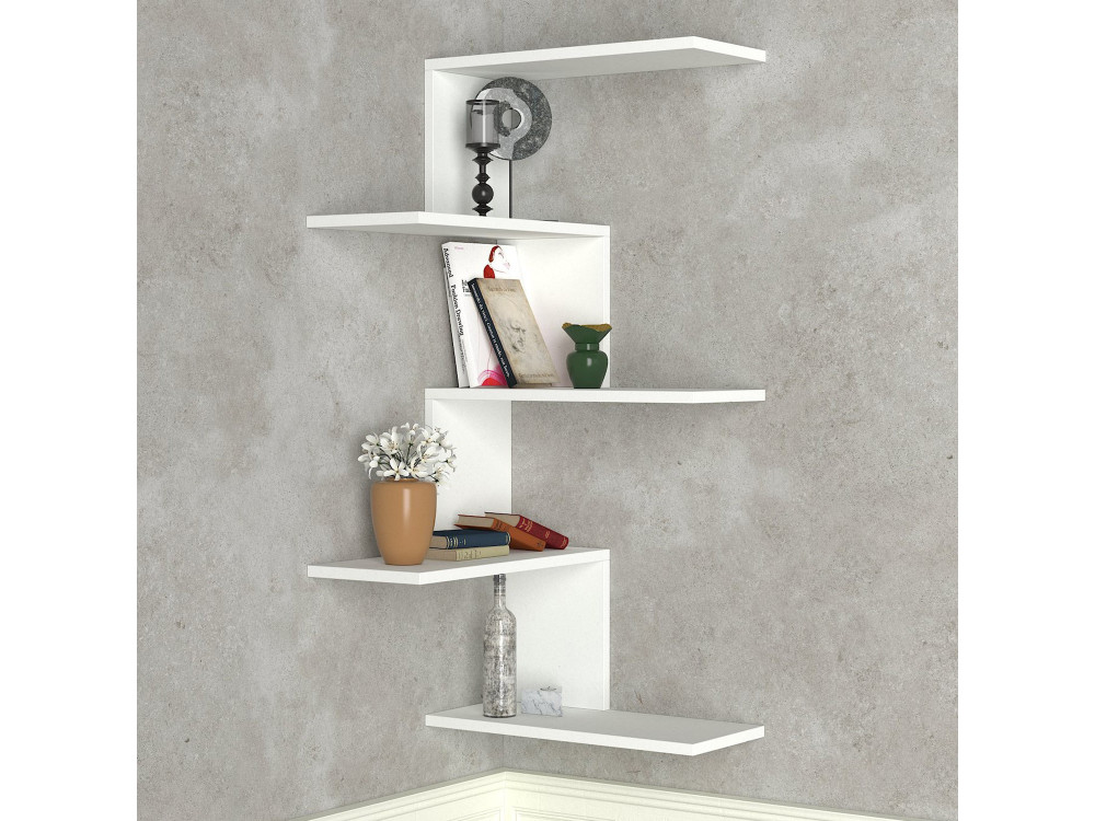 Estantería esquinera de pared de madera "Caniko" - 51 x 29 x 109 cm - Blanco