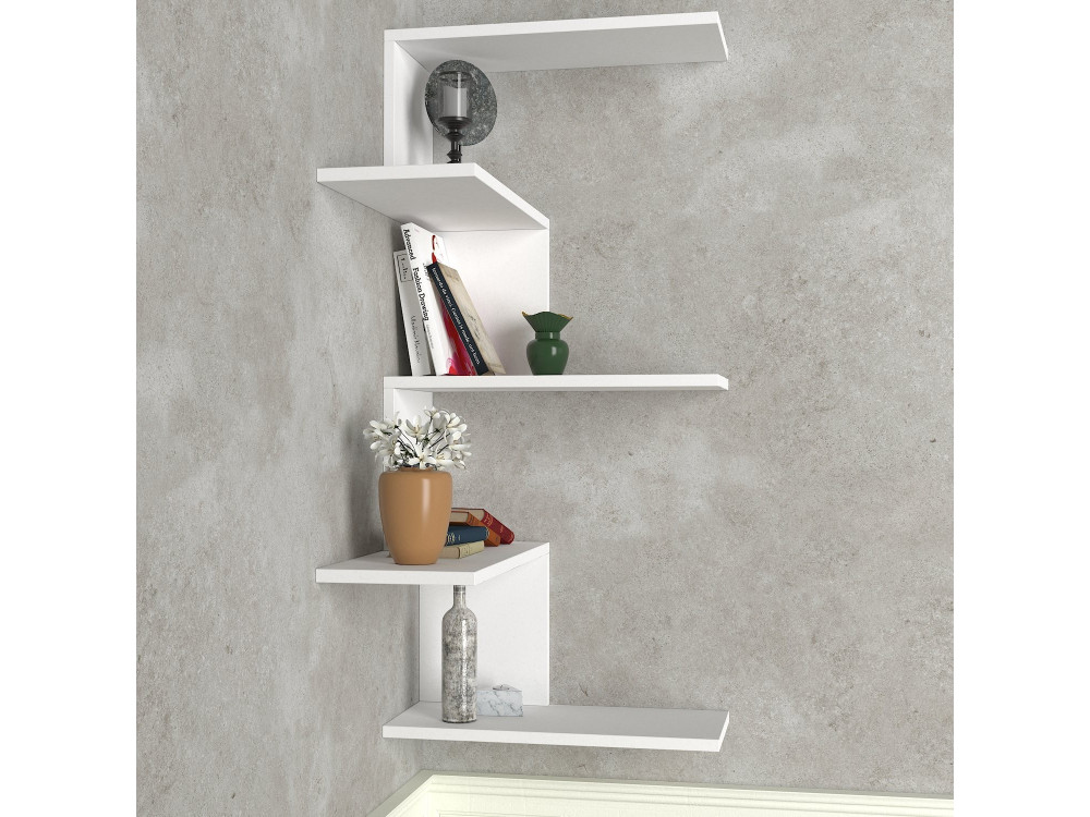 Estantería esquinera de pared de madera "Caniko" - 51 x 29 x 109 cm - Blanco