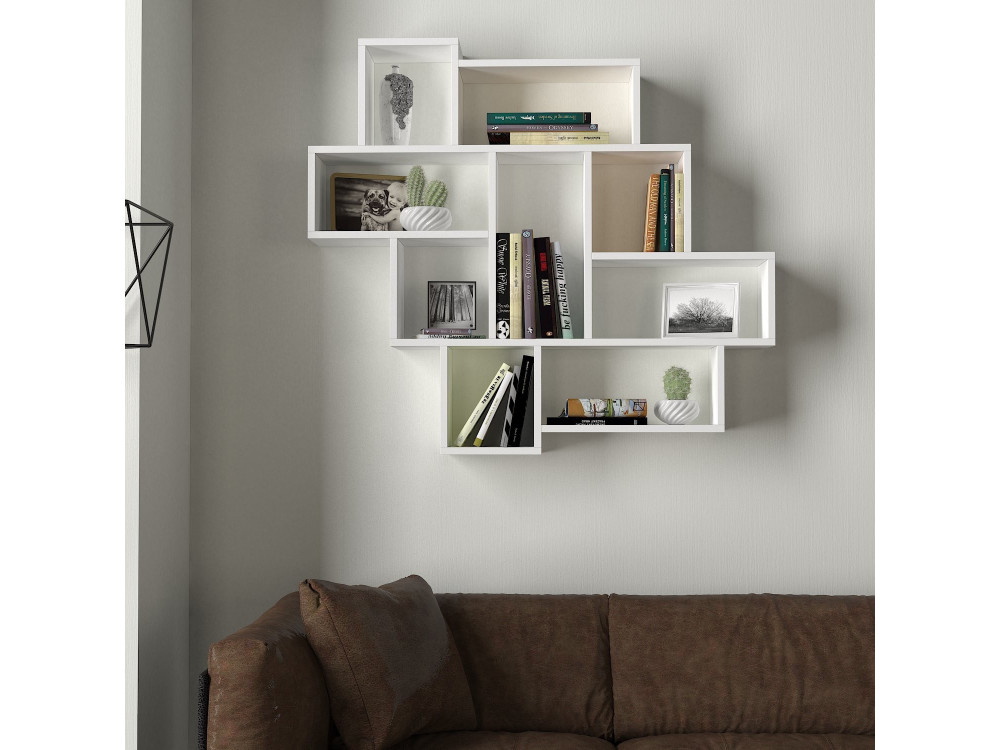 Estantería de pared de madera "Parola" - 115 x 15 x 103 cm - Blanco