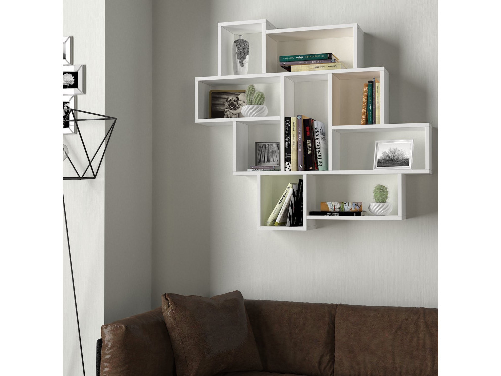 Estantería de pared de madera "Parola" - 115 x 15 x 103 cm - Blanco
