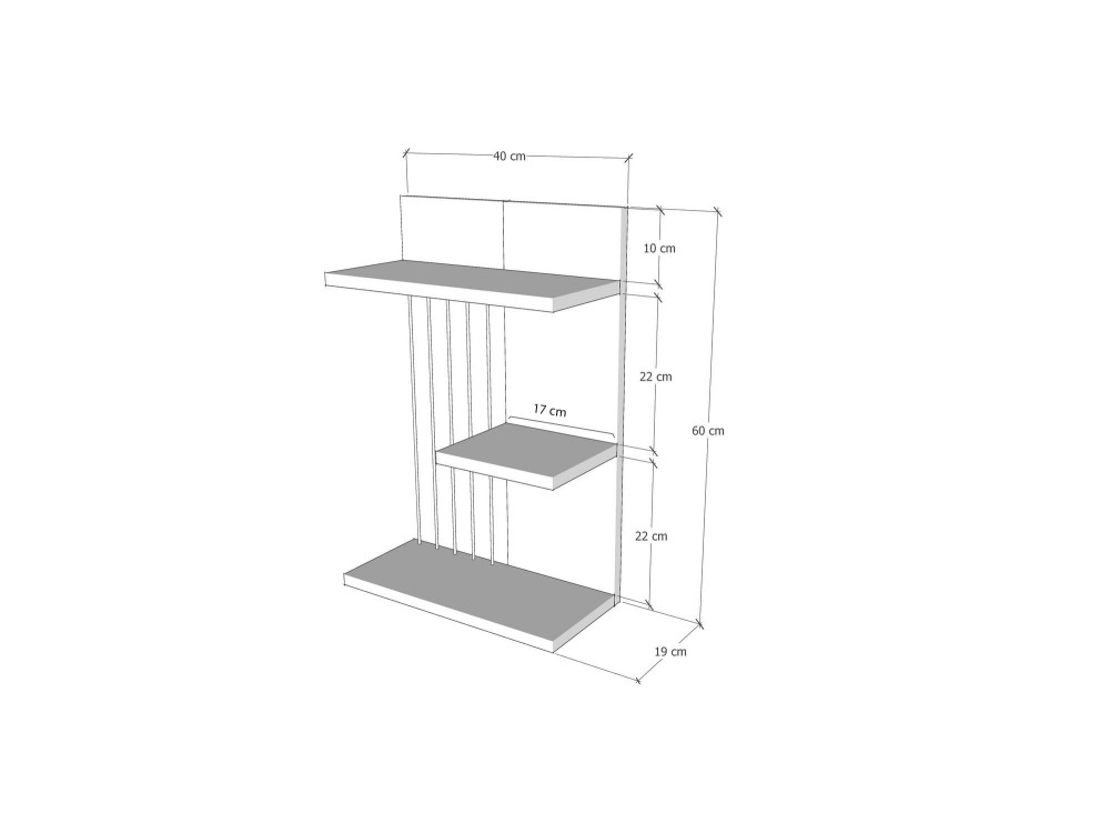 Estantería de pared de madera "Kinik" - 40 x 19 x 60 cm - Blanco