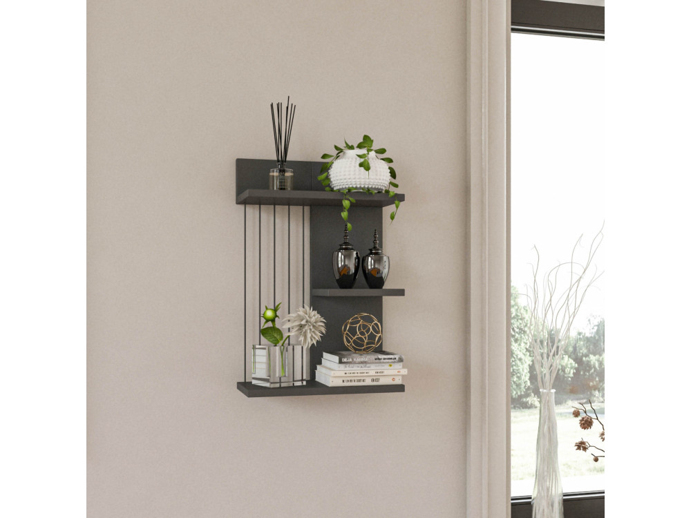 Estantería de pared de madera "Kinik" - 40 x 19 x 60 cm - Gris antracita
