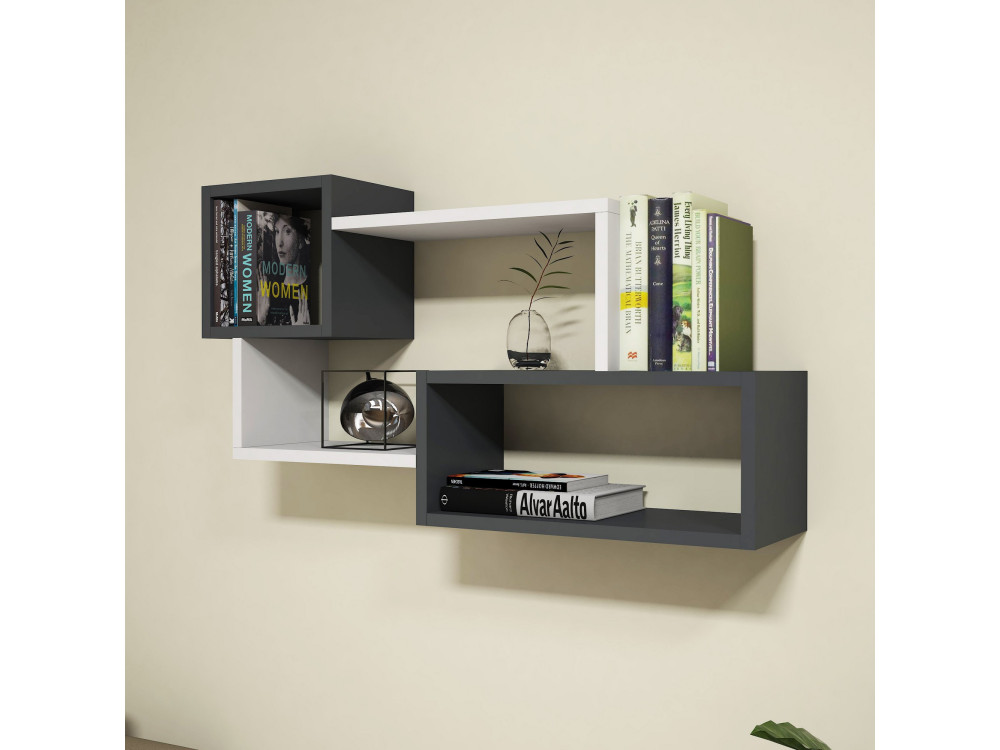 Estantería de pared de madera "Afro" - 90 x 20 x 51 cm - Gris antracita
