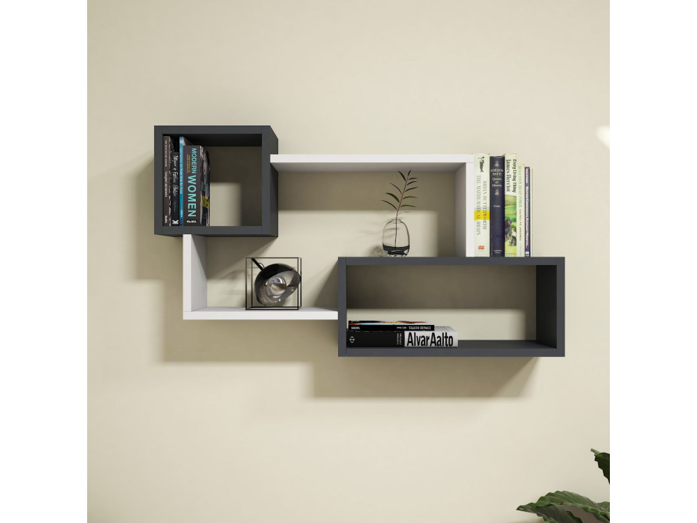 Estantería de pared de madera "Afro" - 90 x 20 x 51 cm - Gris antracita
