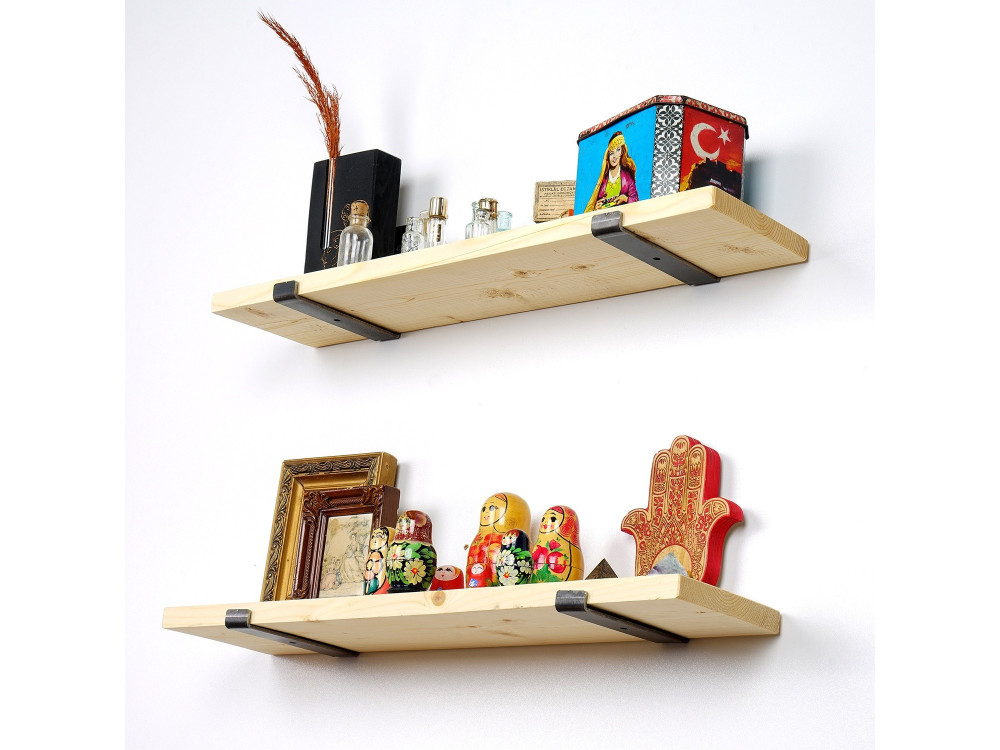 Lote de 2 estanterías murales de madera "LAM008" - 60 x 14 x 16 cm - Beige