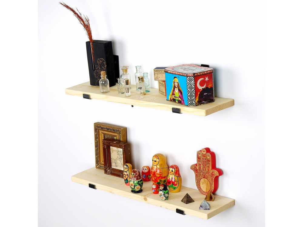 Lote de 2 estanterías murales de madera "LAM008" - 60 x 14 x 16 cm - Beige