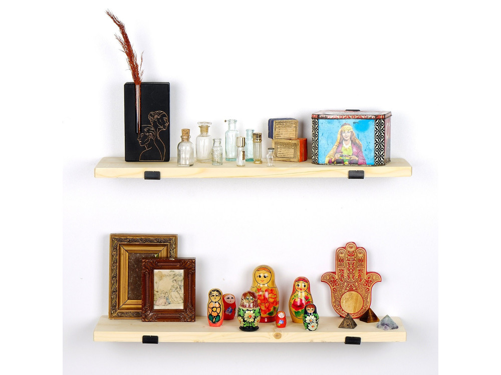 Lote de 2 estanterías murales de madera "LAM008" - 60 x 14 x 16 cm - Beige
