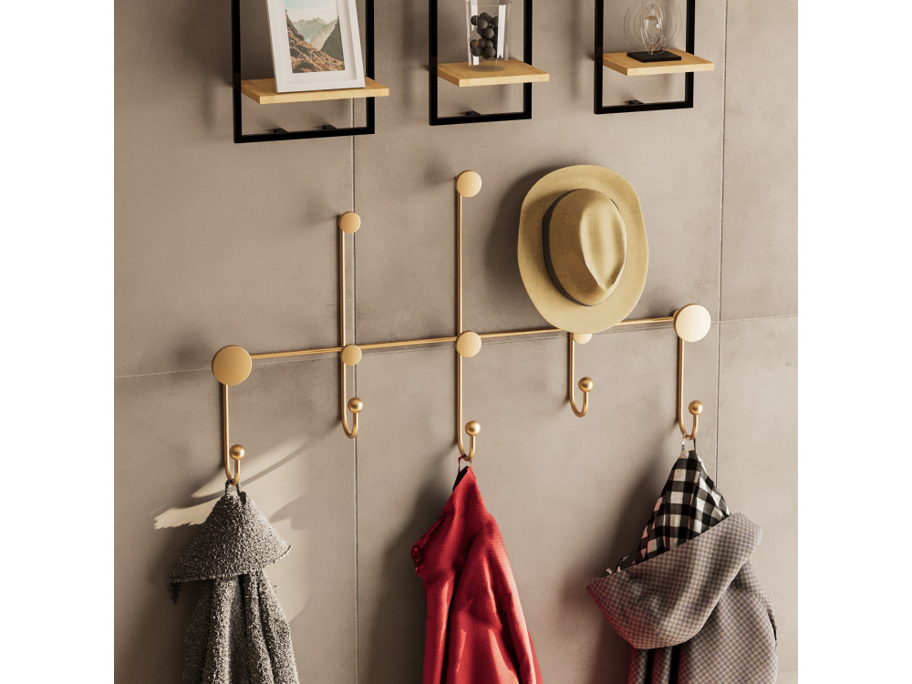 Gancho de pared metálico "iyon-A" - 80 x 10 x 45 cm - Oro