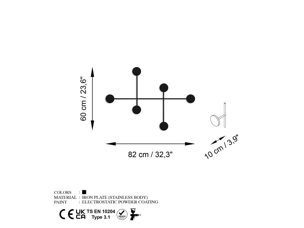 Gancho de pared metálico "Dama" - 82 x 10 x 60 cm - Negro