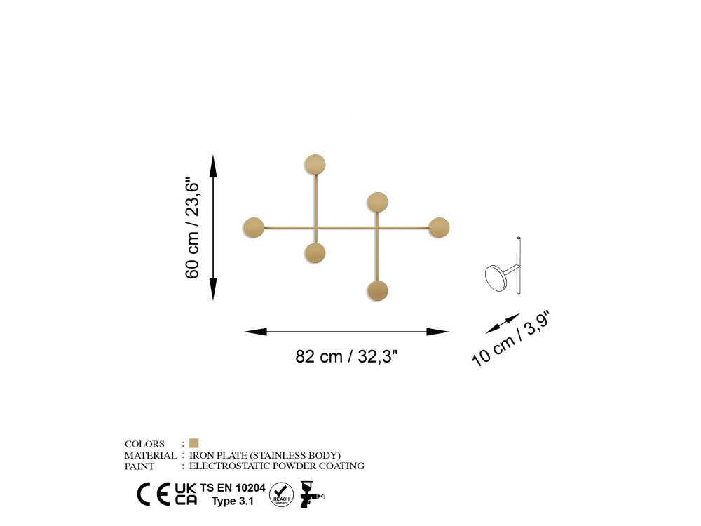 Gancho de pared metálico "Dama" - 82 x 10 x 60 cm - Oro