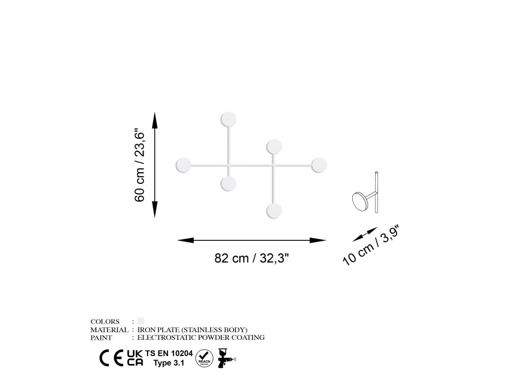 Gancho de pared metálico "Dama" - 82 x 10 x 60 cm - Blanco