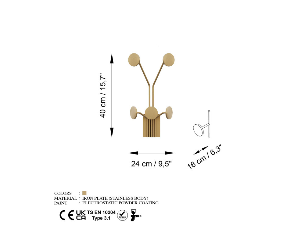 Gancho de pared de metal "Jirafa" - 24 x 16 x 40 cm - Oro