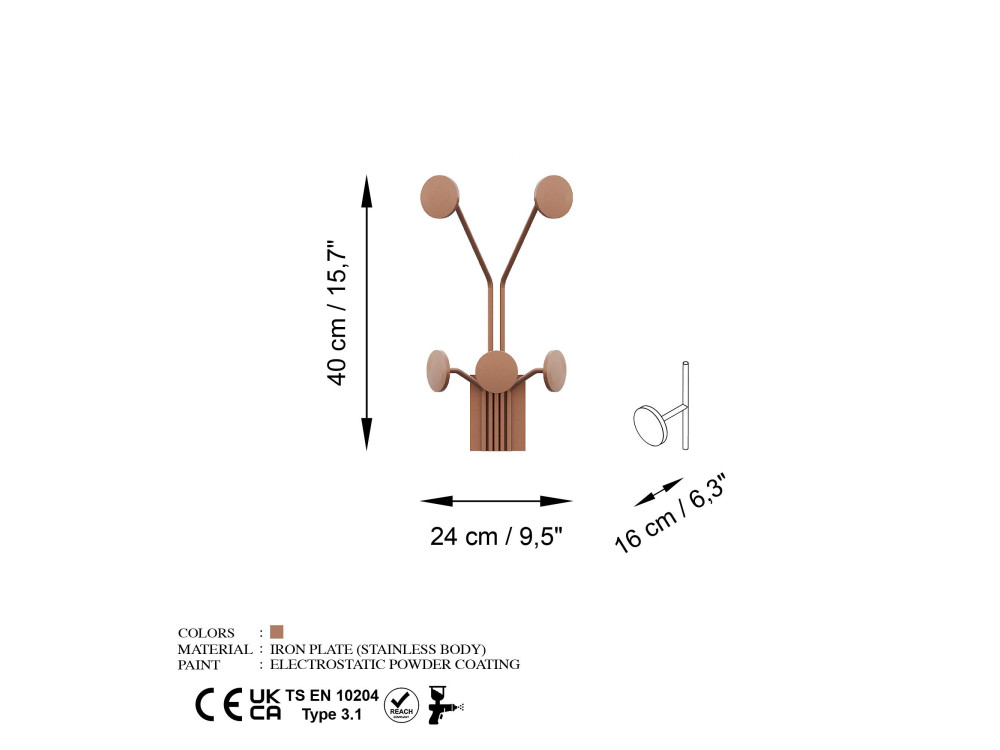 Gancho de pared de metal "Jirafa" - 24 x 16 x 40 cm - Cobre