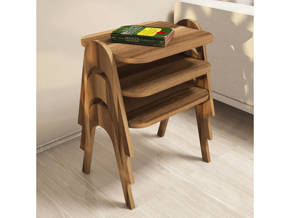 Lote de 3 mesas bajas de madera "Paris" - 48 x 35 x 72 cm - Marrón