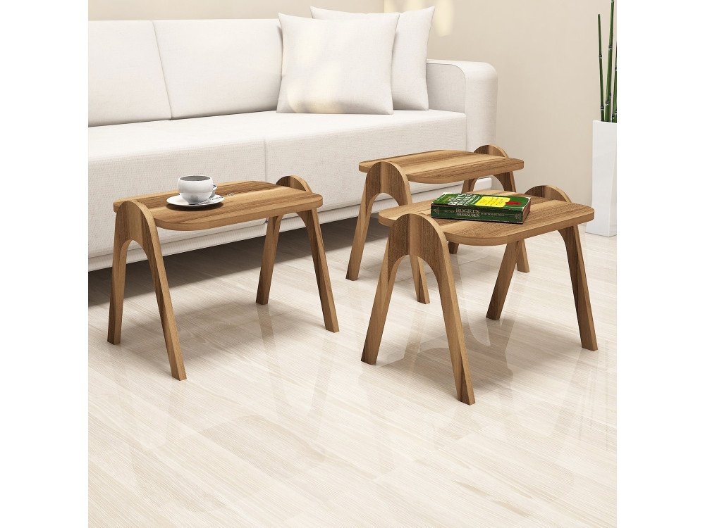 Lote de 3 mesas bajas de madera "Paris" - 48 x 35 x 72 cm - Marrón
