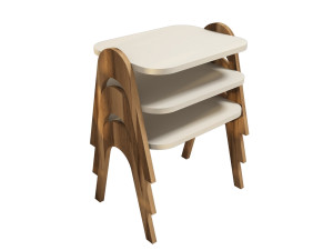Lote de 3 mesas bajas de madera "Paris" - 48 x 35 x 72 cm - Crema