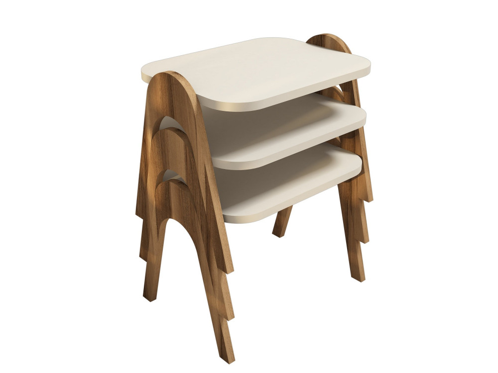Lote de 3 mesas bajas de madera "Paris" - 48 x 35 x 72 cm - Crema