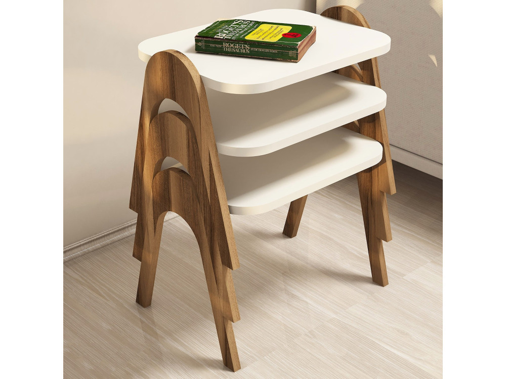 Lote de 3 mesas bajas de madera "Paris" - 48 x 35 x 72 cm - Crema