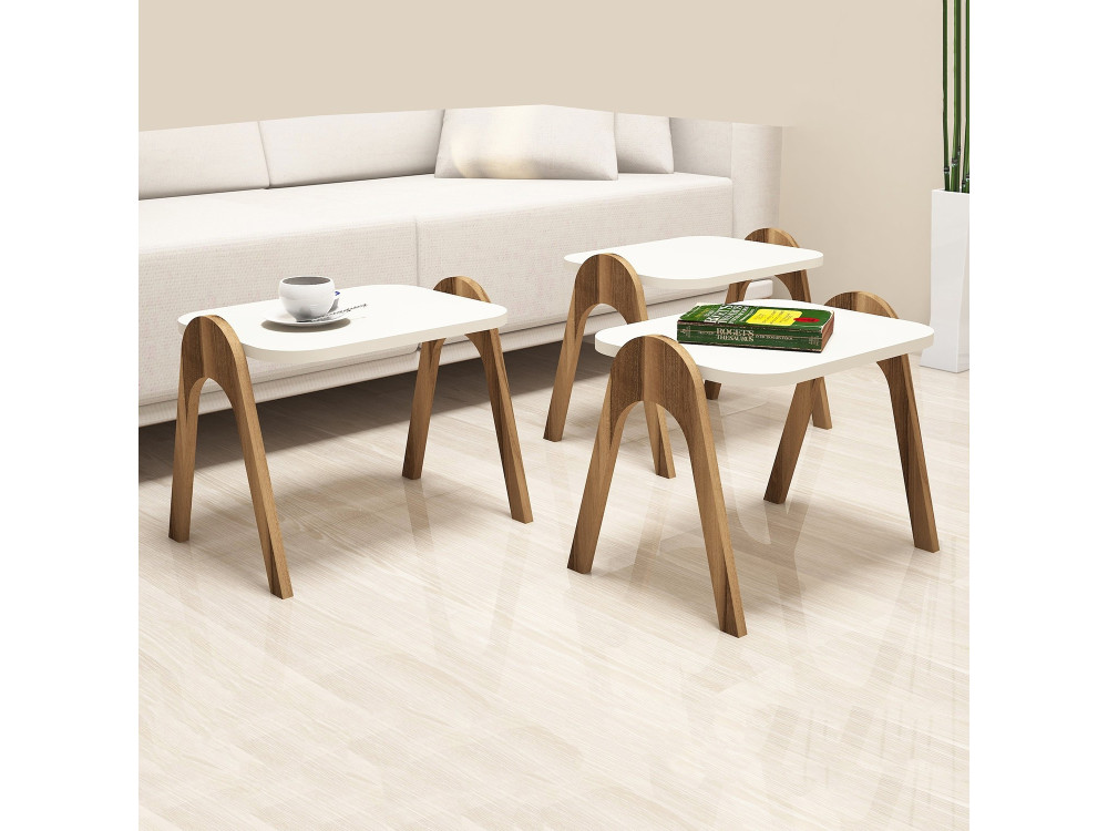 Lote de 3 mesas bajas de madera "Paris" - 48 x 35 x 72 cm - Crema