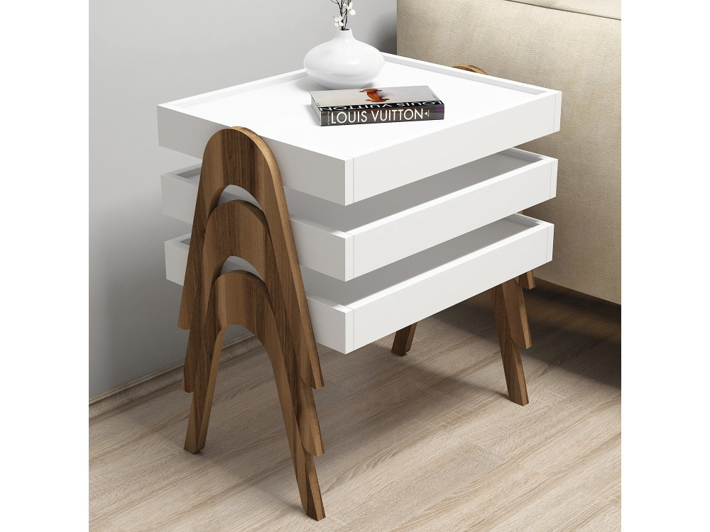 Lote de 3 mesas bajas de madera "Roma" - 53 x 40 x 64 cm - Blanco