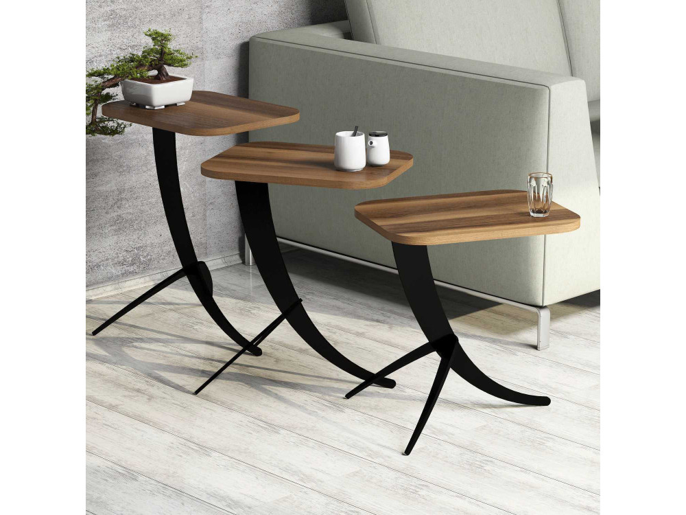 Lote de 3 mesas bajas de madera "Pion" - 45 x 35 x 60 cm - Marrón