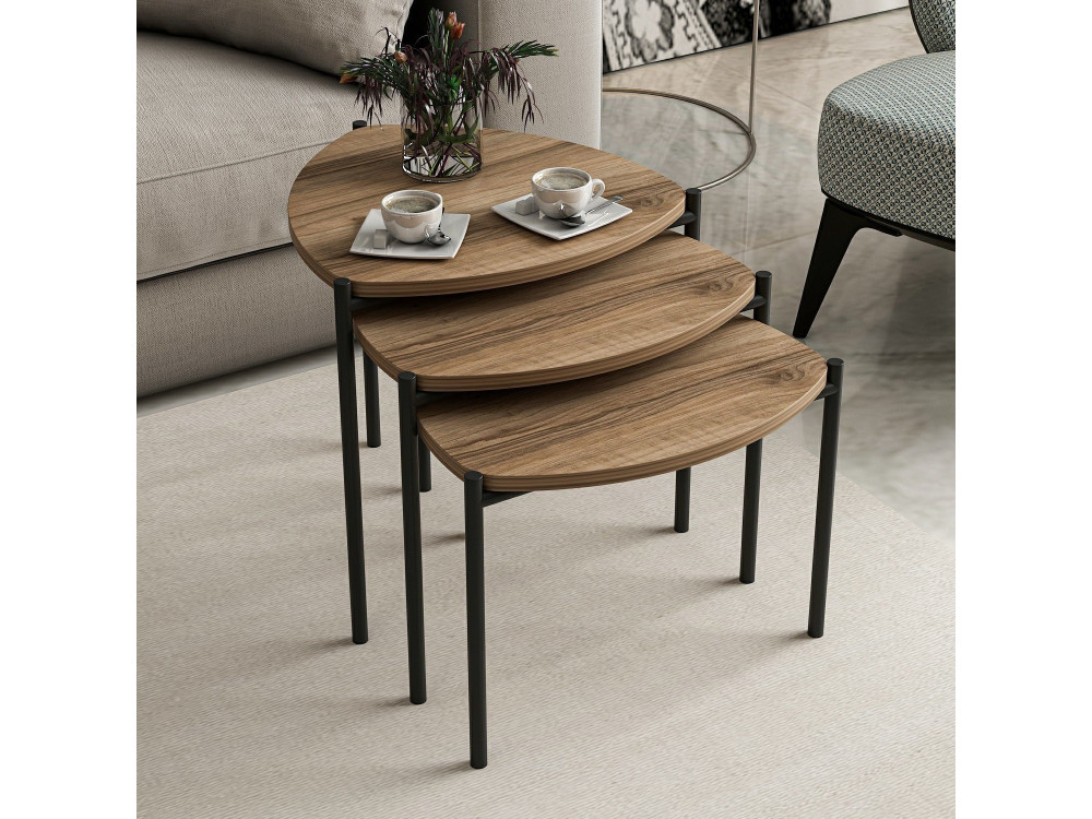 Lote de 3 mesas bajas de madera "Lenny" - 45 x 45 x 45 cm - Marrón