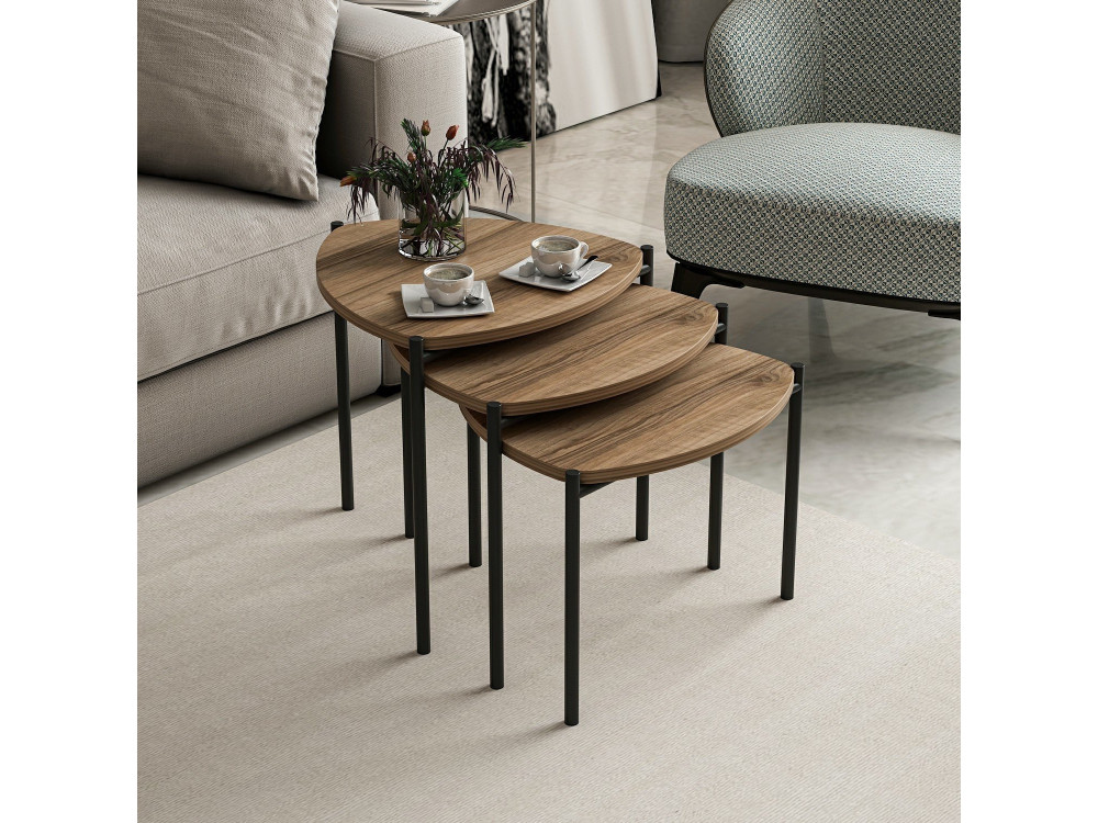 Lote de 3 mesas bajas de madera "Lenny" - 45 x 45 x 45 cm - Marrón