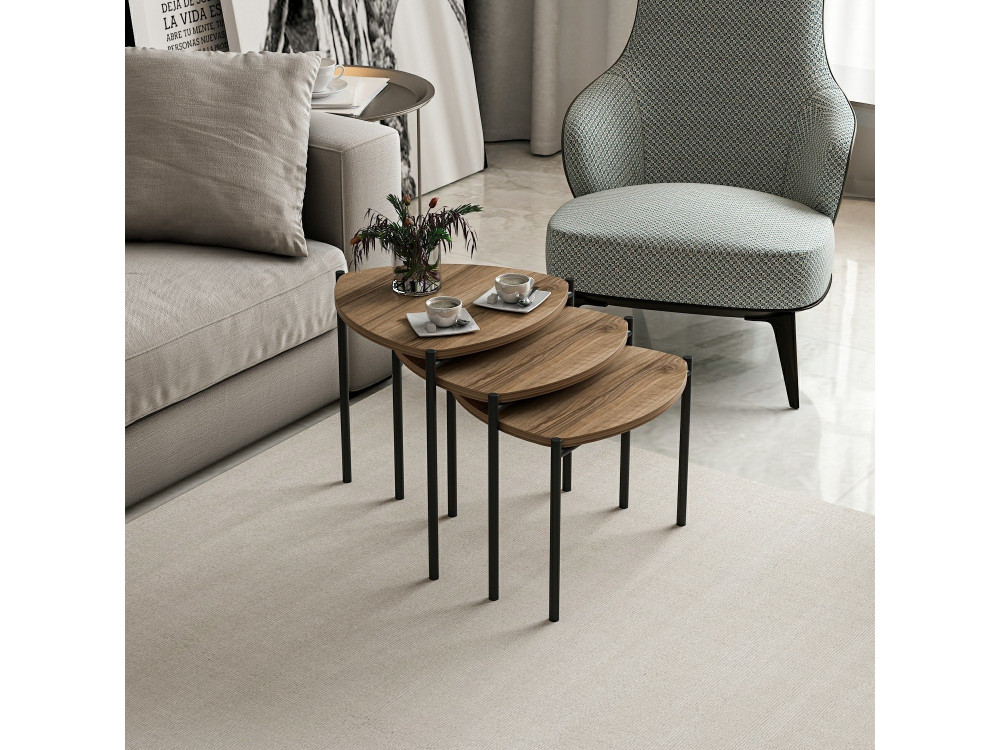 Lote de 3 mesas bajas de madera "Lenny" - 45 x 45 x 45 cm - Marrón