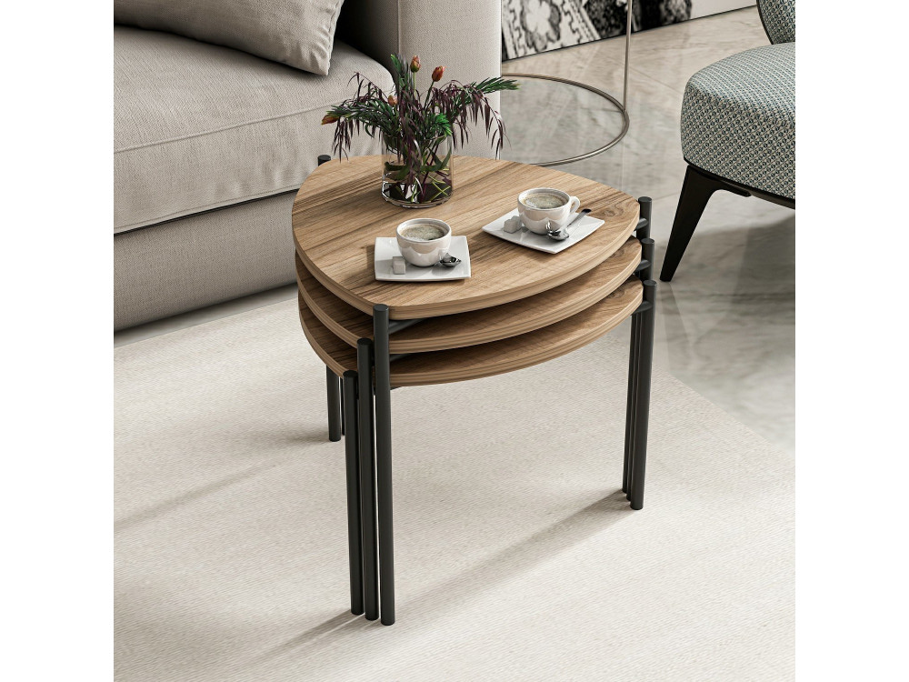 Lote de 3 mesas bajas de madera "Lenny" - 45 x 45 x 45 cm - Marrón