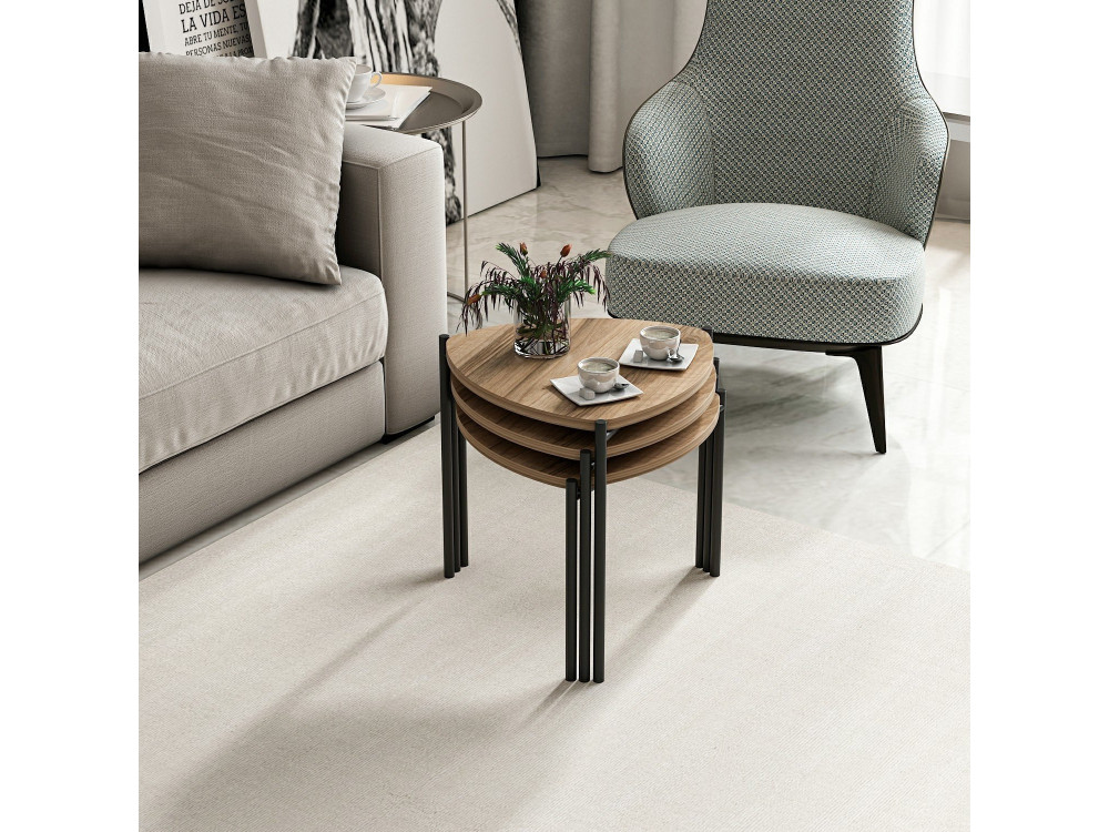 Lote de 3 mesas bajas de madera "Lenny" - 45 x 45 x 45 cm - Marrón