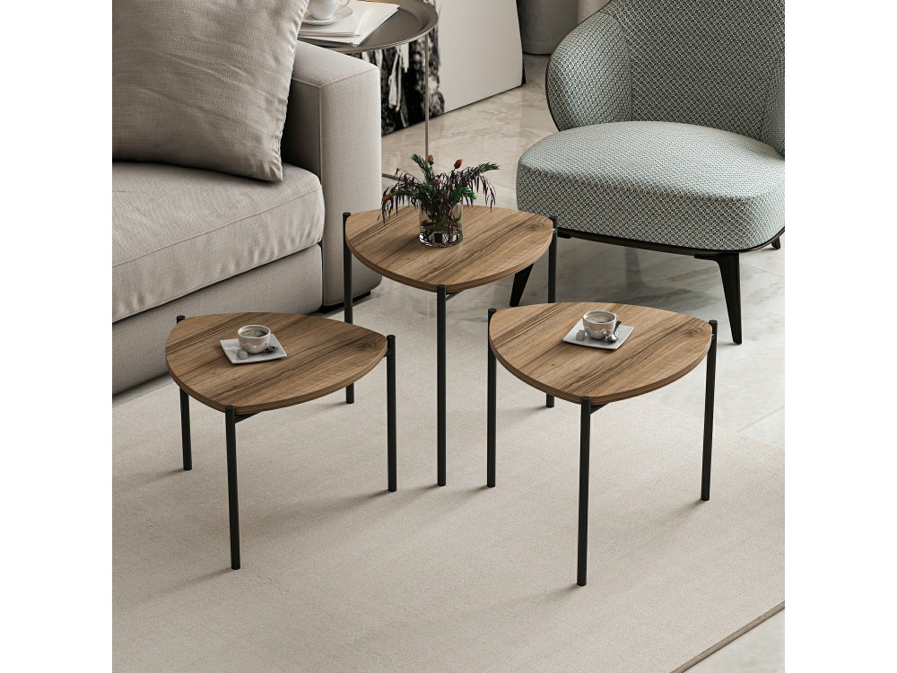 Lote de 3 mesas bajas de madera "Lenny" - 45 x 45 x 45 cm - Marrón