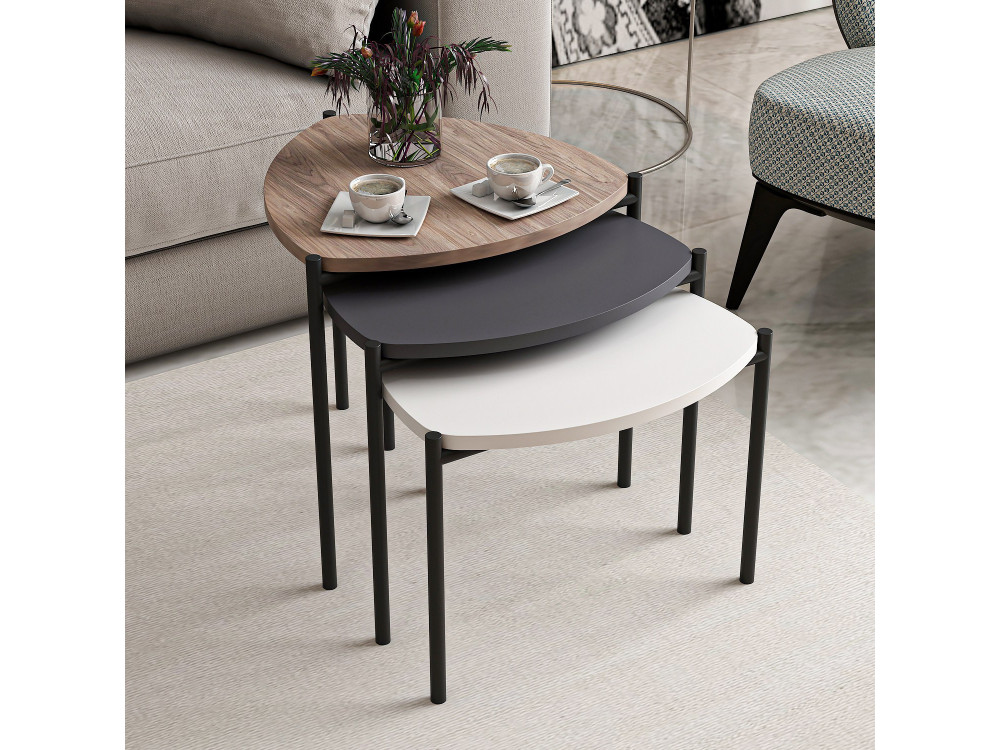 Lote de 3 mesas bajas de madera "Lenny" - 45 x 45 x 45 cm - Multicolor