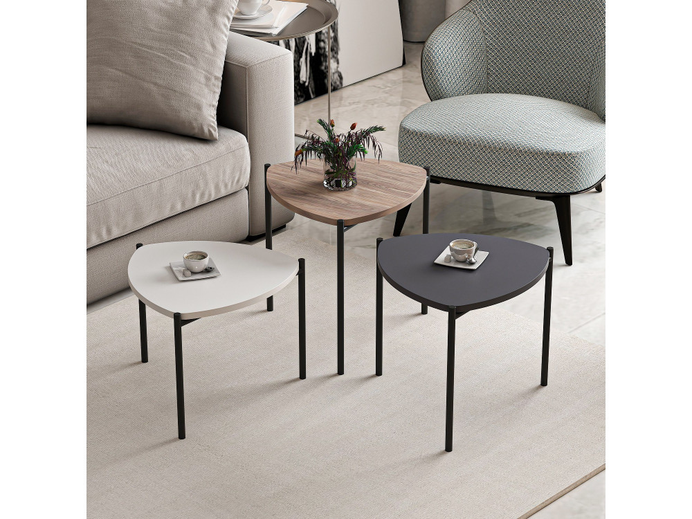 Lote de 3 mesas bajas de madera "Lenny" - 45 x 45 x 45 cm - Multicolor