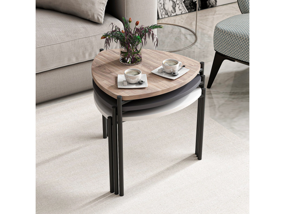 Lote de 3 mesas bajas de madera "Lenny" - 45 x 45 x 45 cm - Multicolor
