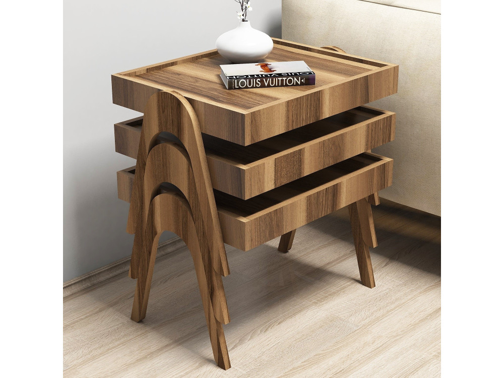Lote de 3 mesas nido de madera "Roma" - 54 x 40 x 64 cm - Marrón
