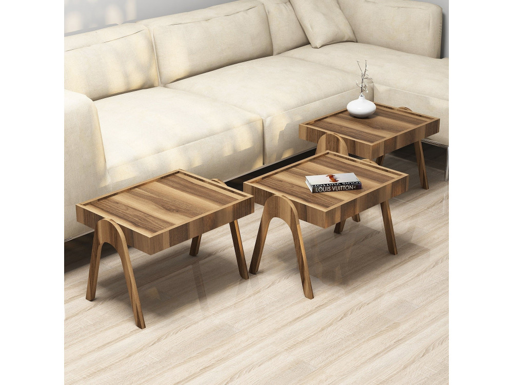 Lote de 3 mesas nido de madera "Roma" - 54 x 40 x 64 cm - Marrón