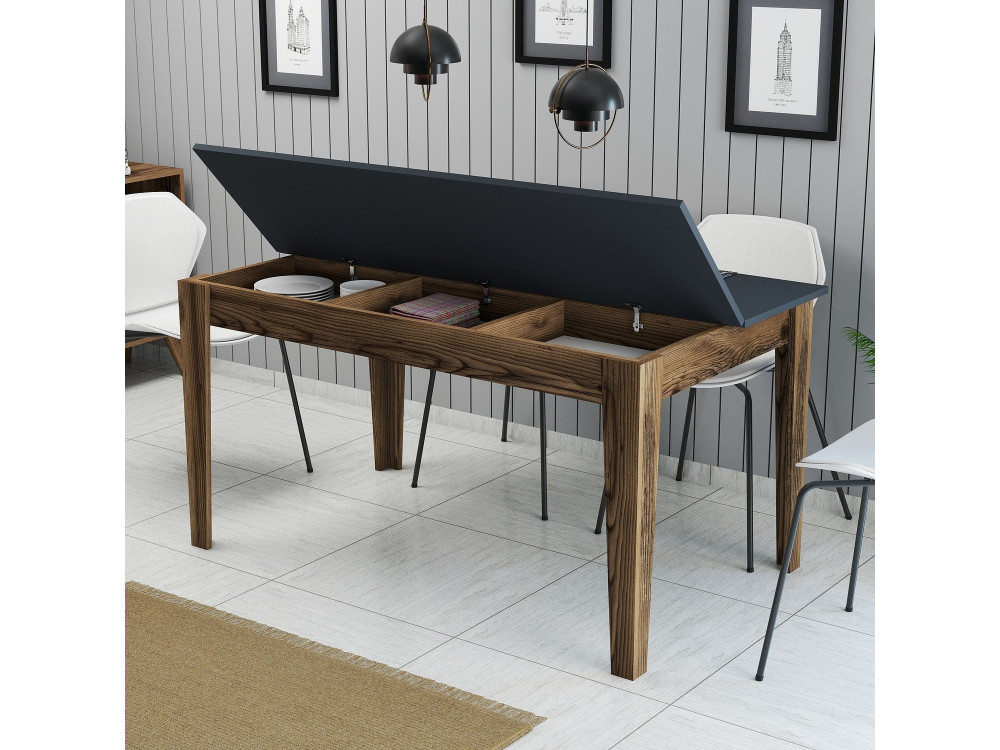 Mesa de comedor de madera "Milan500" - 145 x 88 x 75 cm - Gris antracita