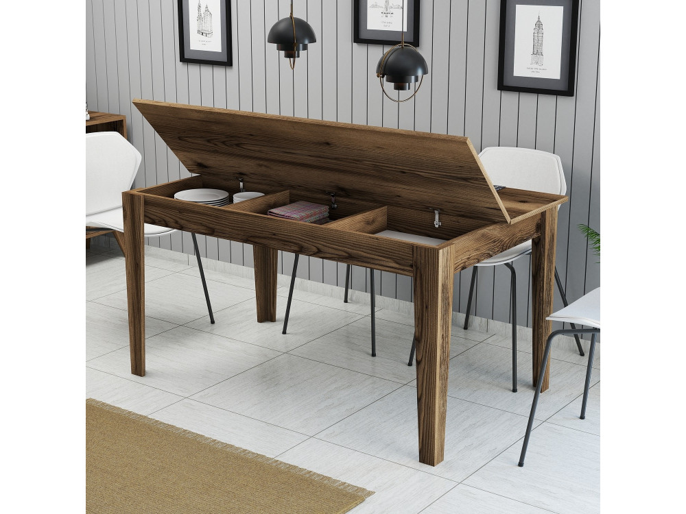 Mesa de comedor de madera "Milan500" - 145 x 88 x 75 cm - Marrón