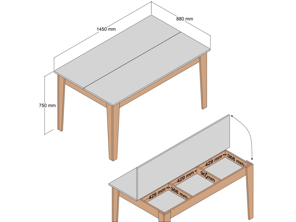 Mesa de comedor de madera "Milan500" - 145 x 88 x 75 cm - Marrón