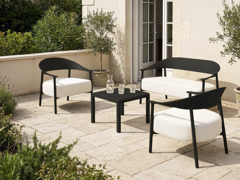 Sofá de jardín "Céora" de plástico y metal - 2 plazas - Negro