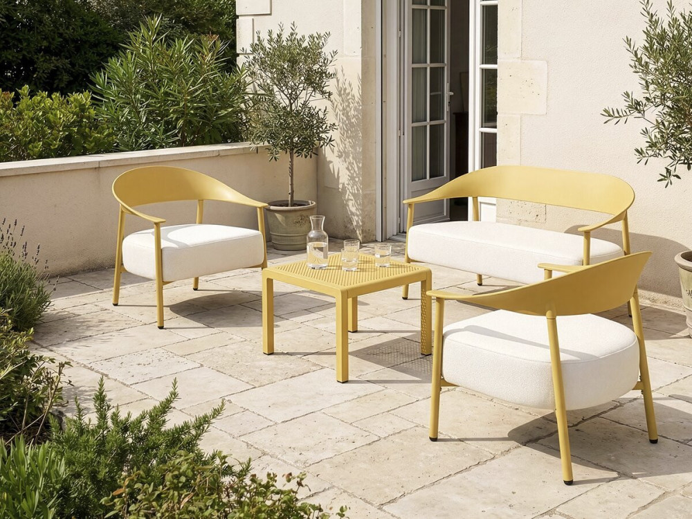 Sofá de jardín "Céora" de plástico y metal - 2 plazas - Amarillo