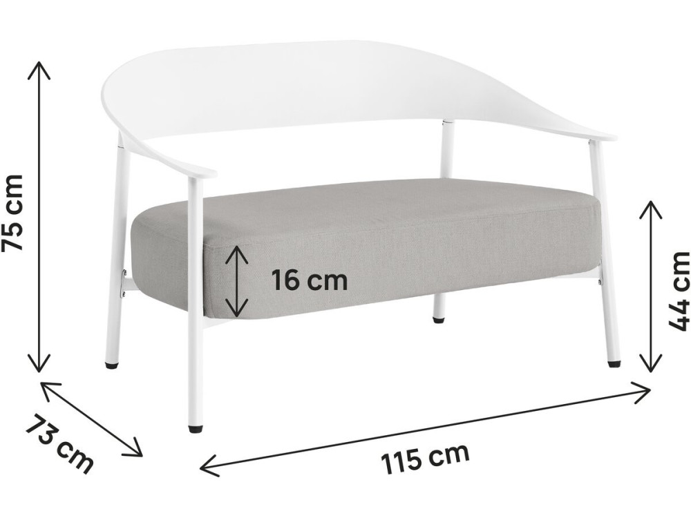 Sofá de jardín "Céora" de plástico y metal - 2 plazas - Blanco