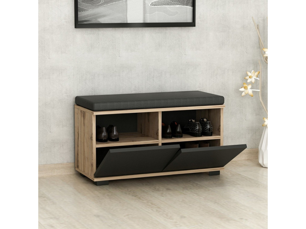 Zapatero de madera "Drago" - 80 x 35 x 42 cm - Gris antracita