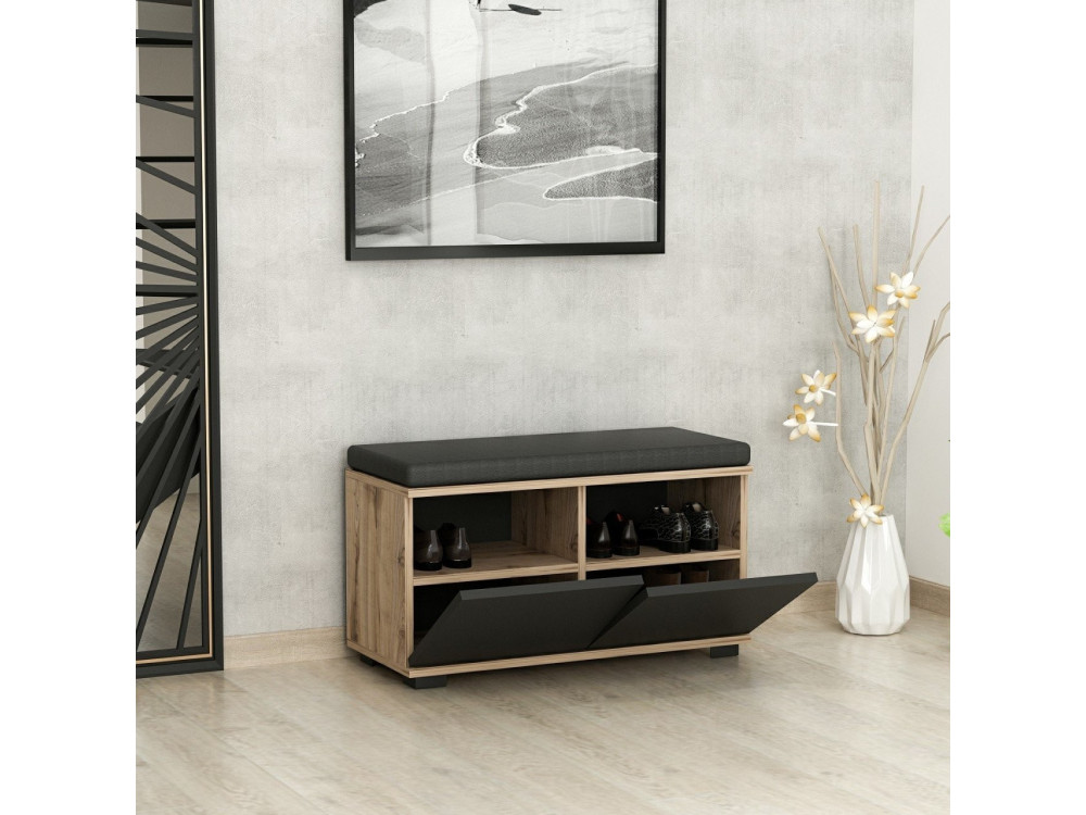 Zapatero de madera "Drago" - 80 x 35 x 42 cm - Gris antracita