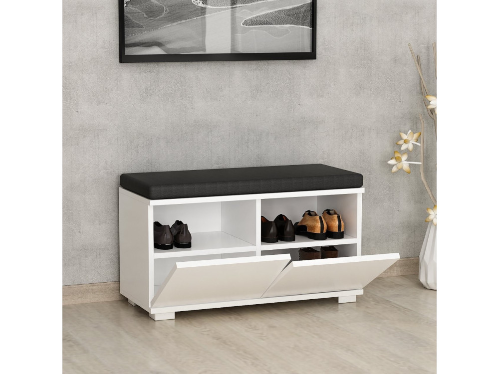 Zapatero de madera "Drago" - 80 x 35 x 42 cm - Blanco
