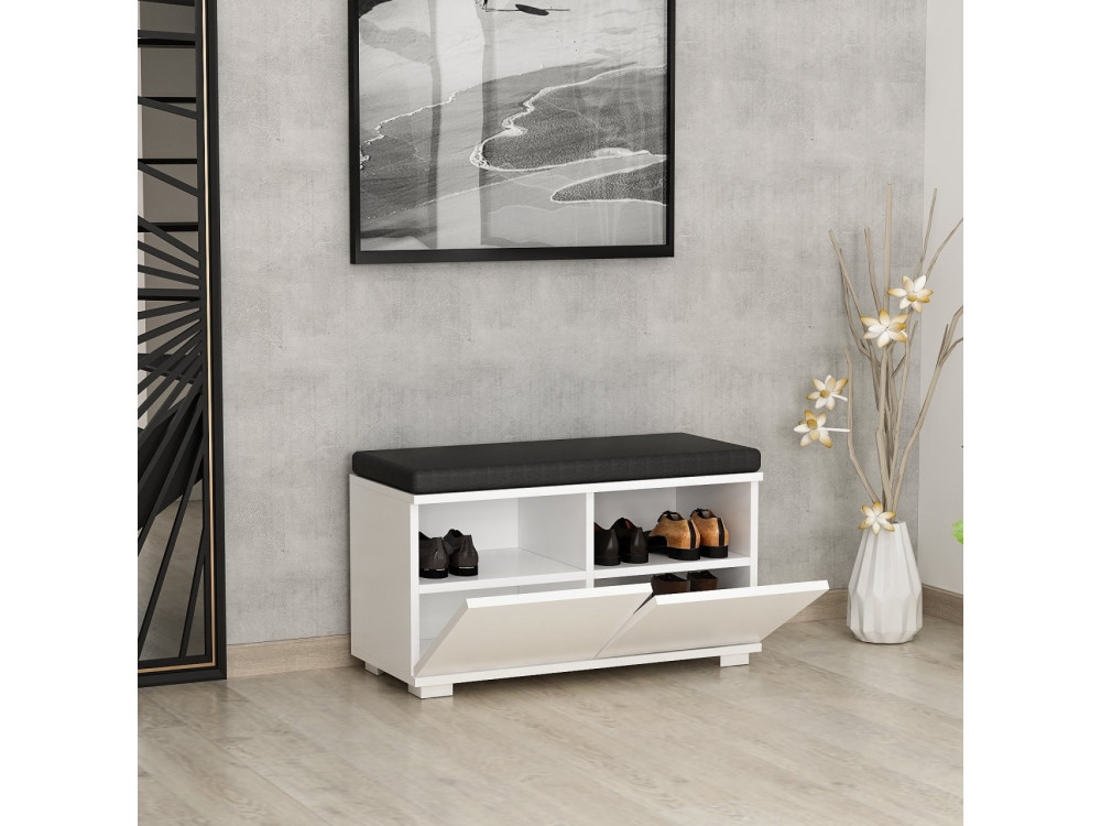 Zapatero de madera "Drago" - 80 x 35 x 42 cm - Blanco