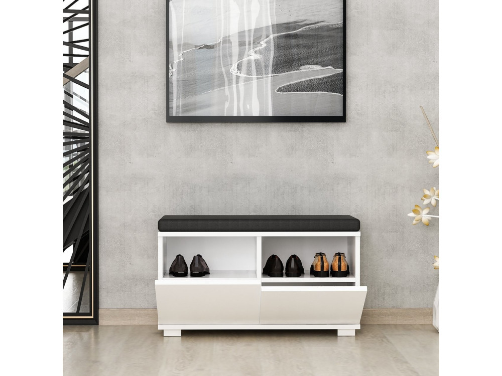 Zapatero de madera "Drago" - 80 x 35 x 42 cm - Blanco