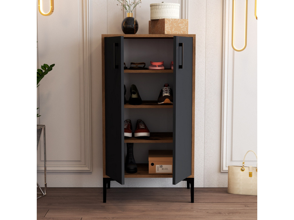Mueble zapatero de madera "Prag" - 60 x 35 x 111 cm - Gris antracita
