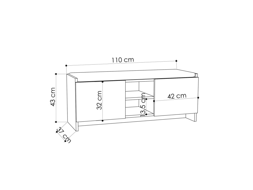 Zapatero de madera "Zulla" - 110 x 37 x 43 cm - Blanco