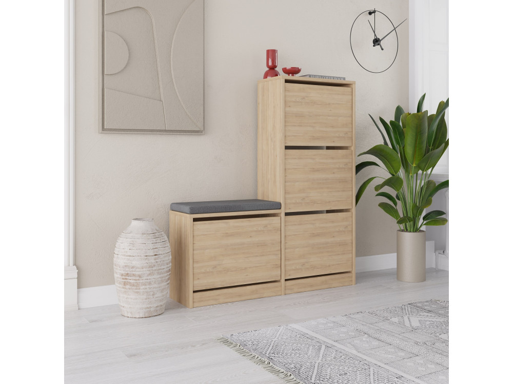 Mueble zapatero de madera "Dude" - 105 x 26 x 118 cm - Marrón